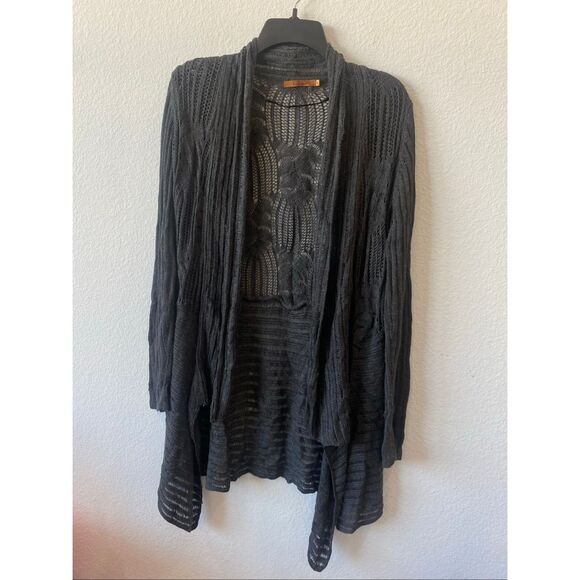 gray open-knit crochet cardigan size l - Picture 1 of 6